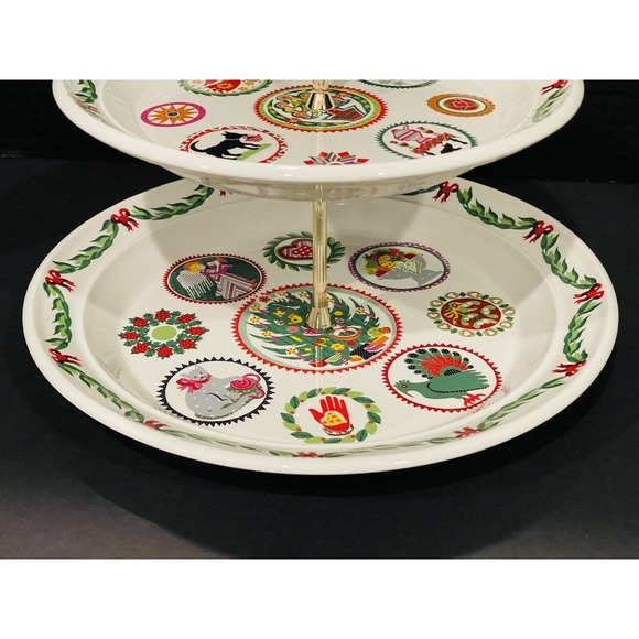 Portmeirion Spirit Of Christmas 1983 2 Tiered Serving Tray Susan Williams Ellis - Picture 4 of 6